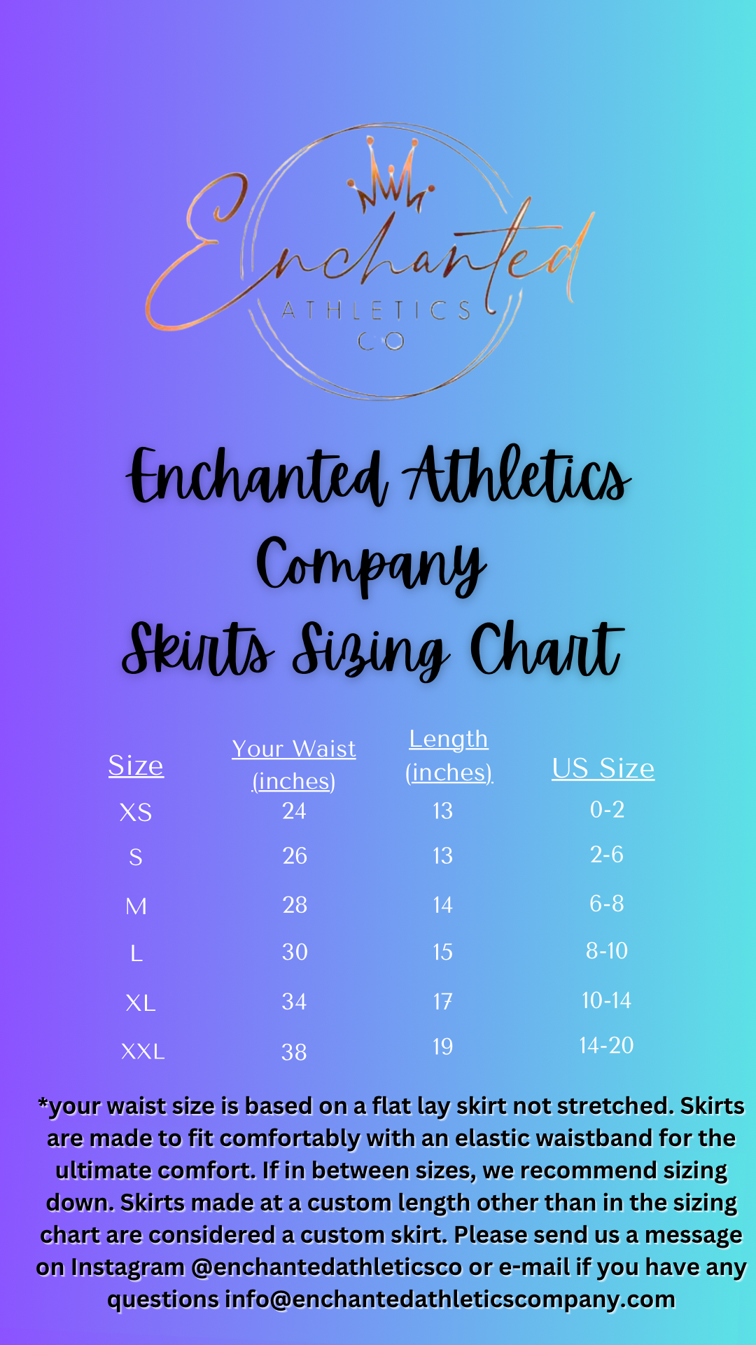 Enchanted Skirt Size Chart